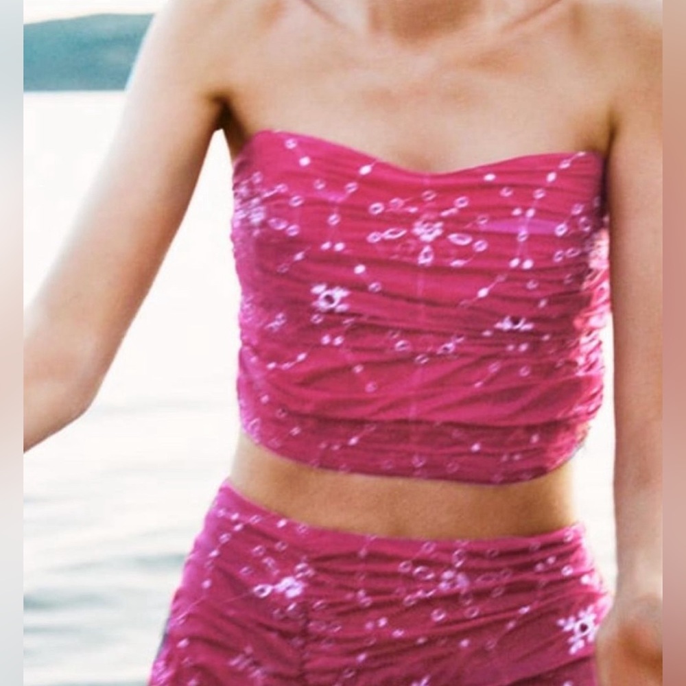 Zara Pink Eyelet Strapless Top